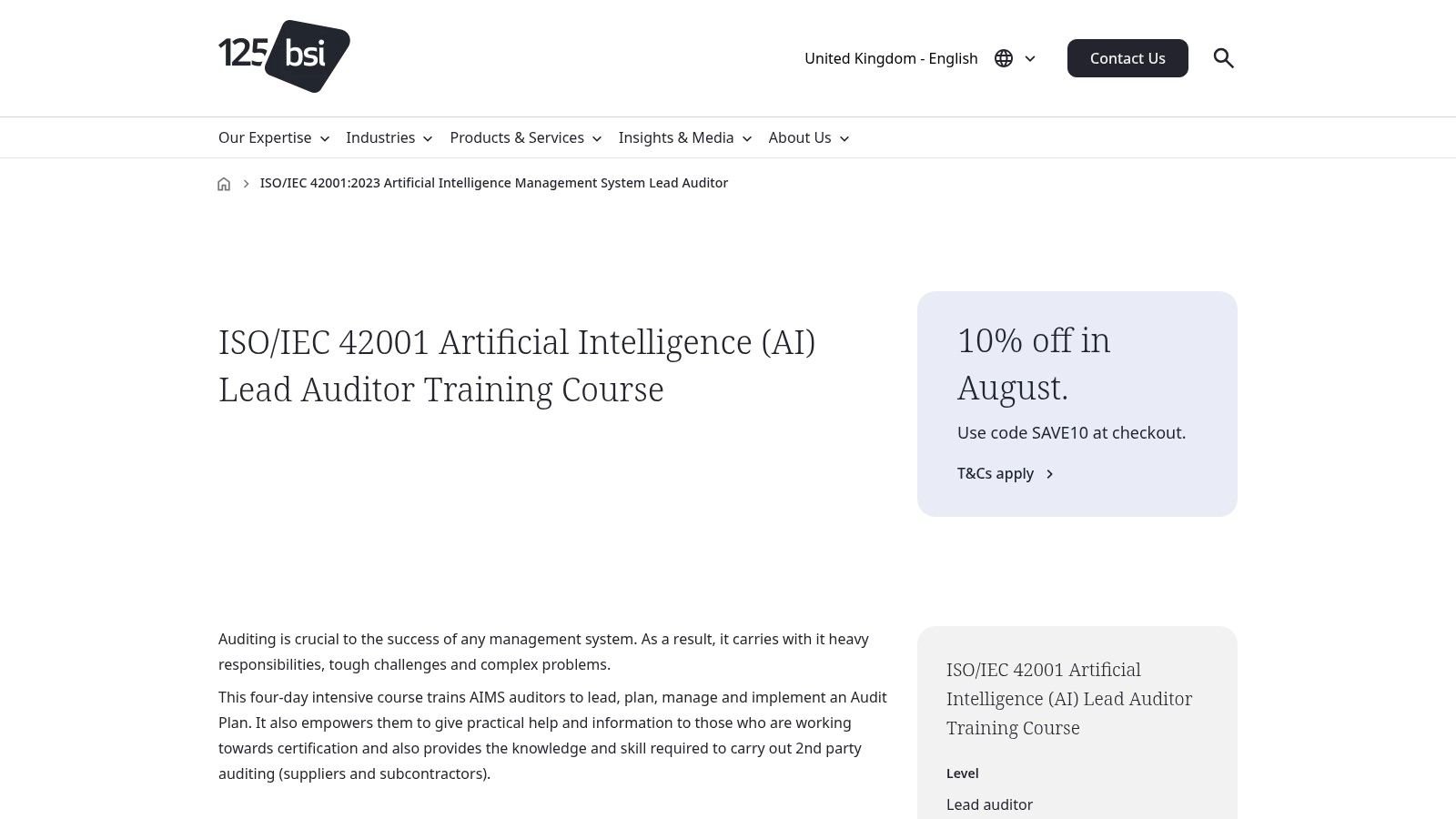 ISO/IEC 42001:2023 AIMS Lead Auditor / Lead Implementer (BSI)